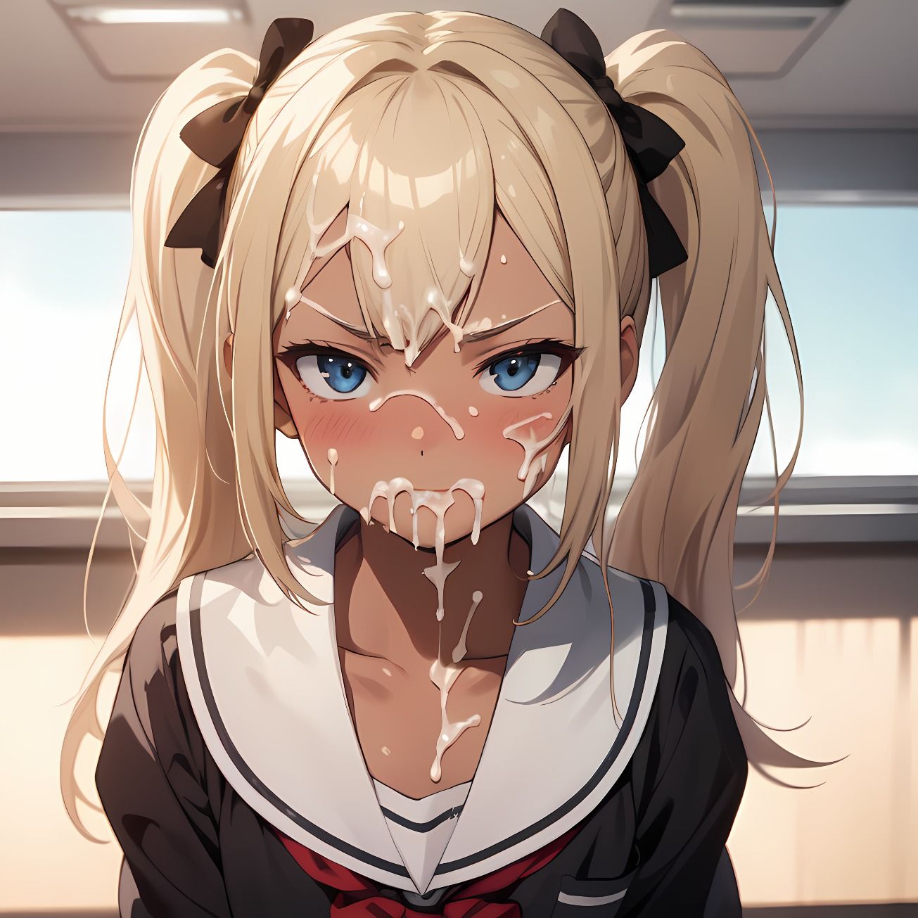 サンプル画像2:【156枚】おち○ぽミルク大好きなセーラー服の褐色ツインテール(紺色ドリーム) [d_512262]