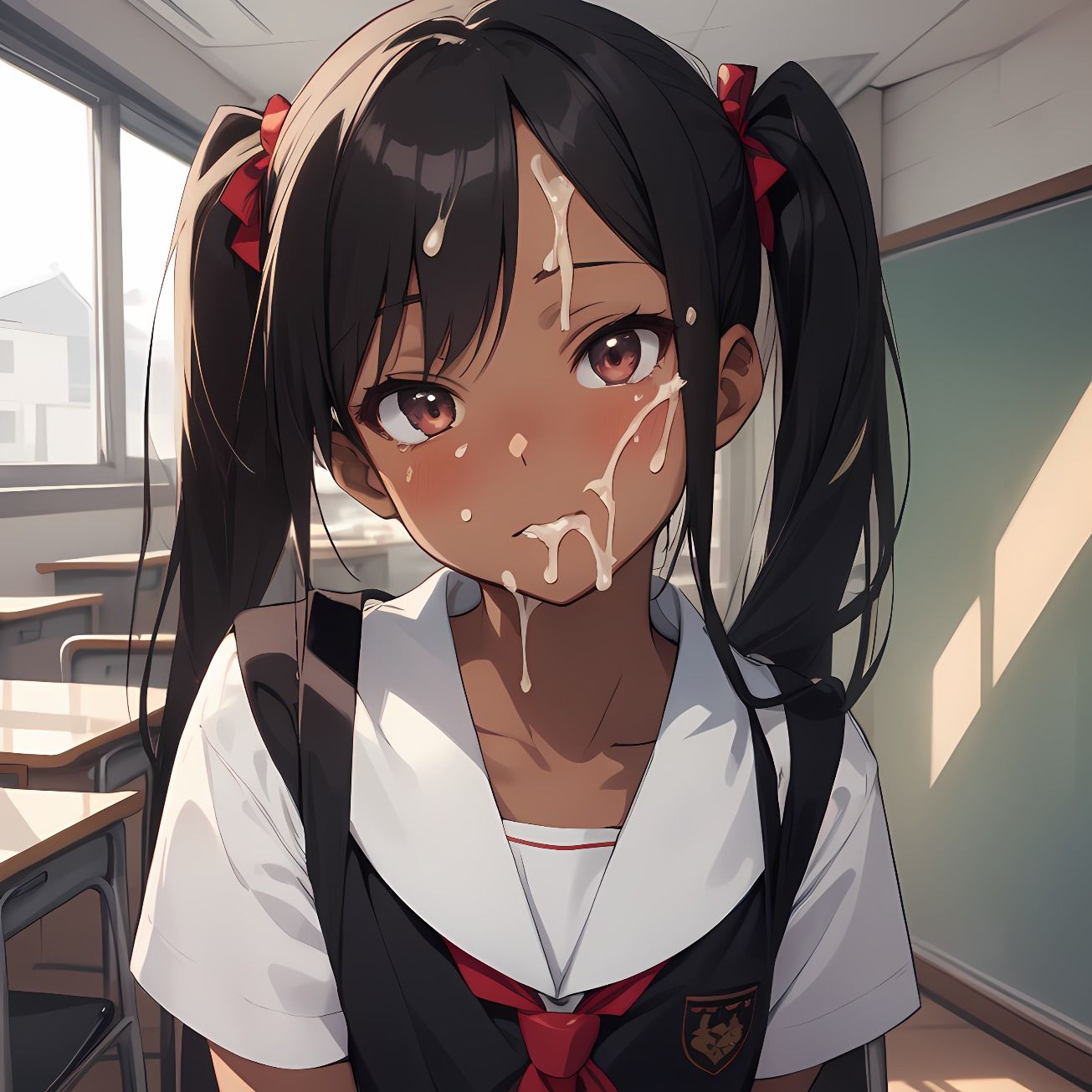 サンプル画像5:【156枚】おち○ぽミルク大好きなセーラー服の褐色ツインテール(紺色ドリーム) [d_512262]