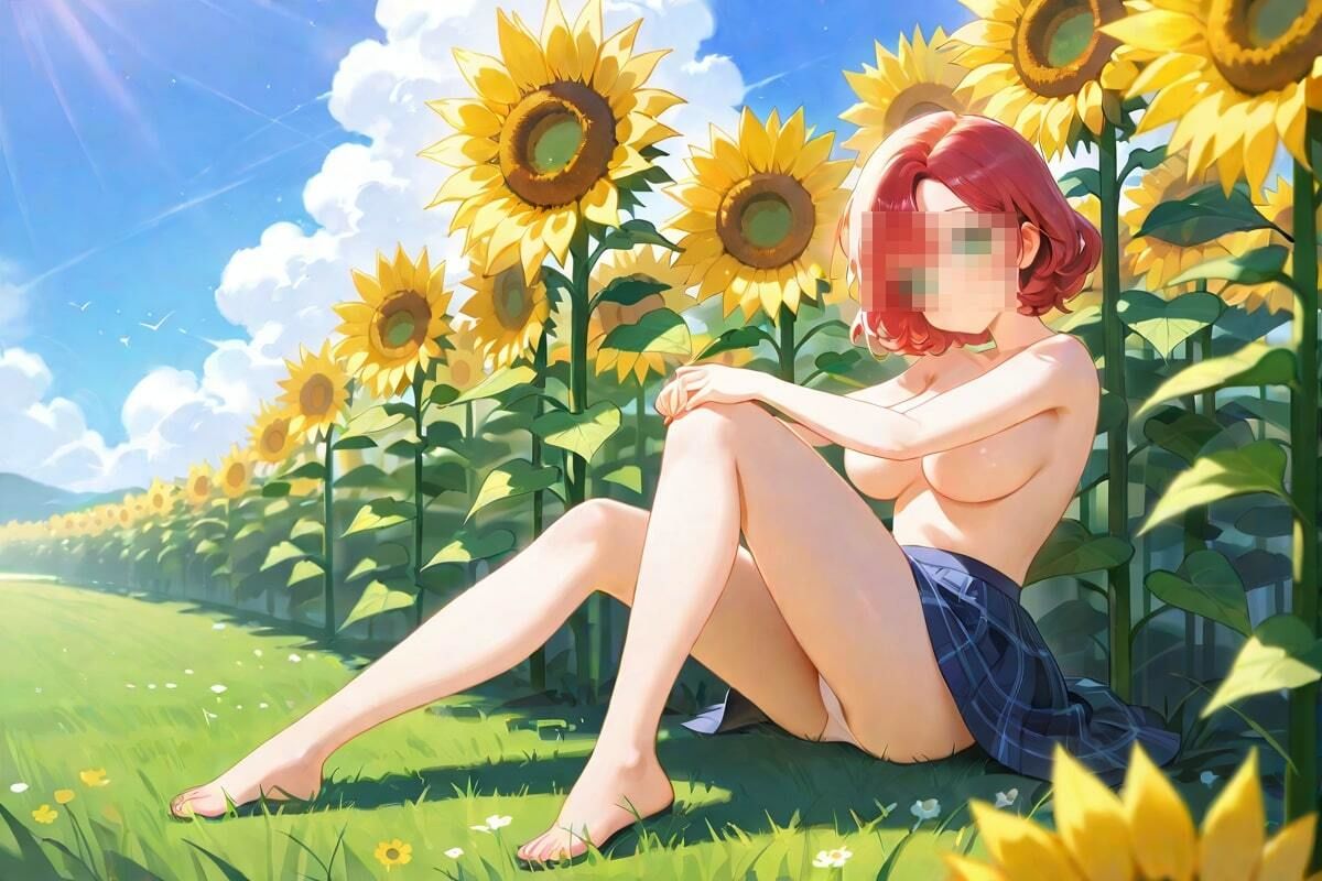 サンプル画像2:ひまわり畑とパンチラ美女！(AI幻想工房) [d_512833]