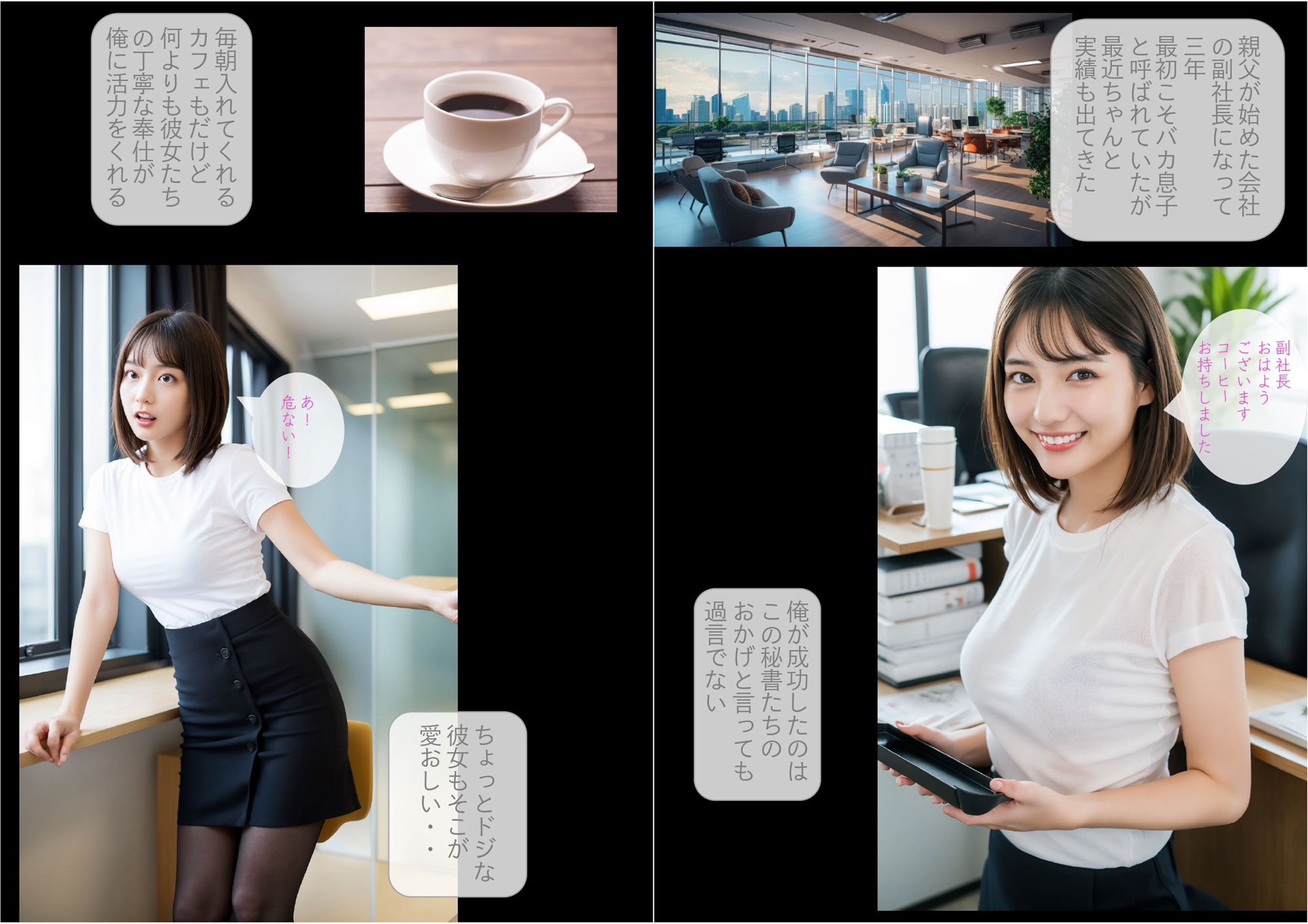 サンプル画像2:［ストーリー＋大量画像］爆乳！デカ尻！新卒双子！どスケベアピールでハーレム神奉仕秘書(顔面最強美双子（AI2Twins）) [d_513450]