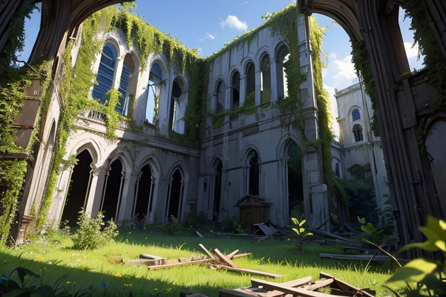 サンプル画像1:廃墟の屋敷  背景素材(豊川内角) [d_514449]