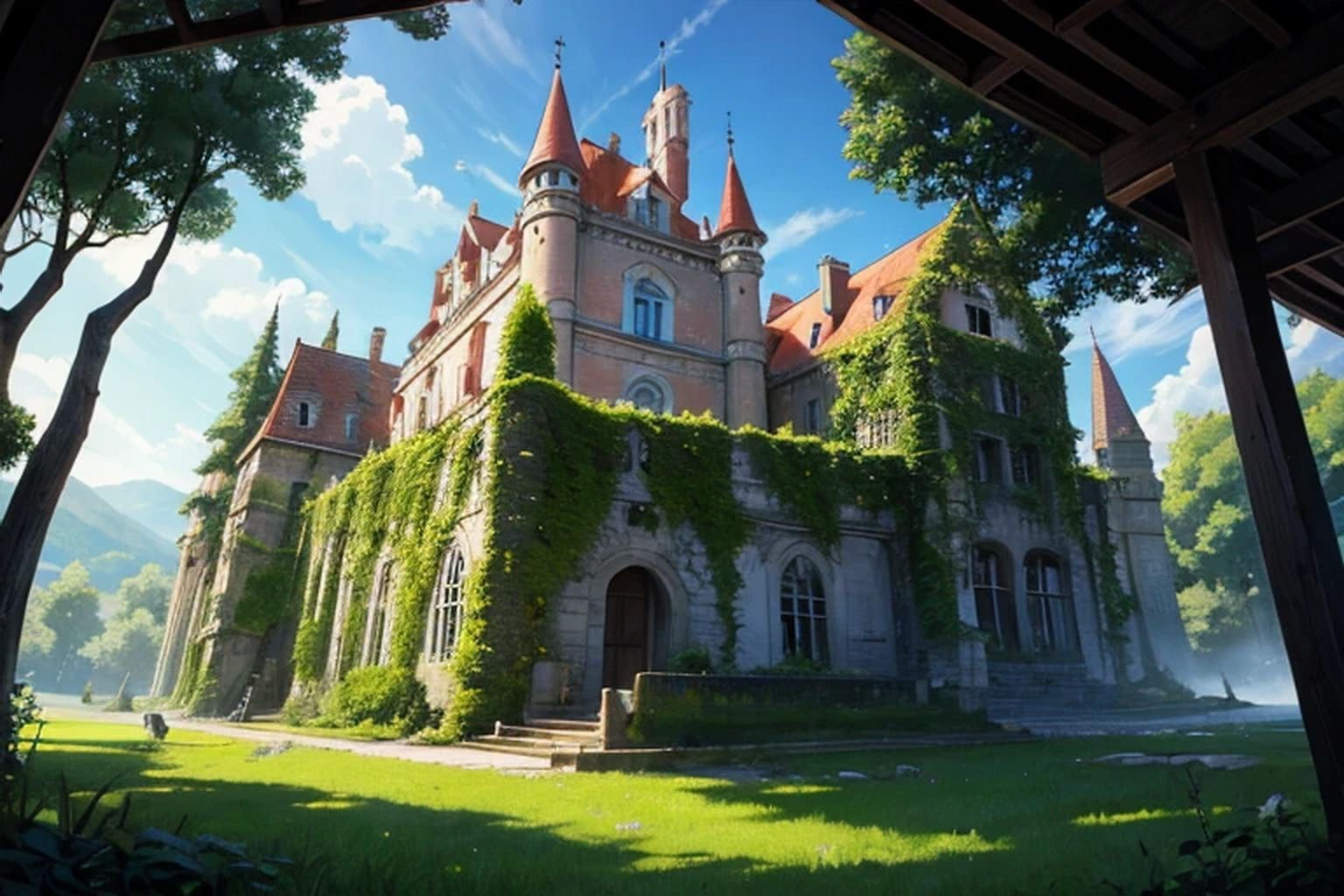 サンプル画像2:廃墟の屋敷  背景素材(豊川内角) [d_514449]