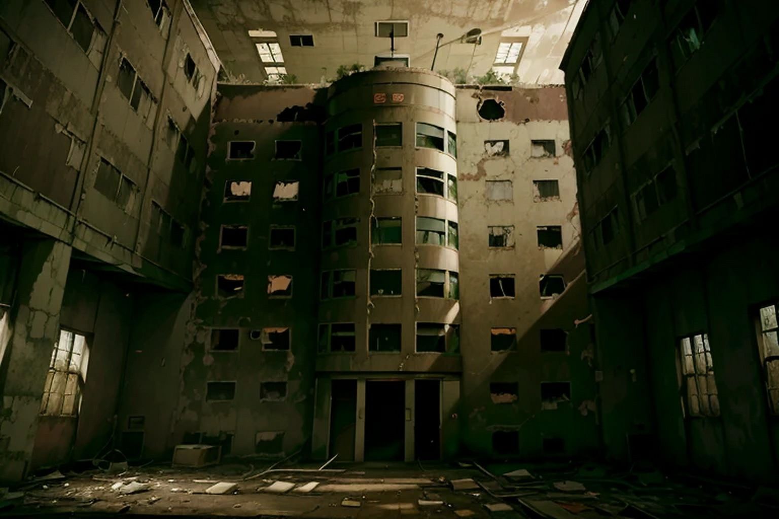 サンプル画像1:廃墟の病院  背景素材(豊川内角) [d_515256]