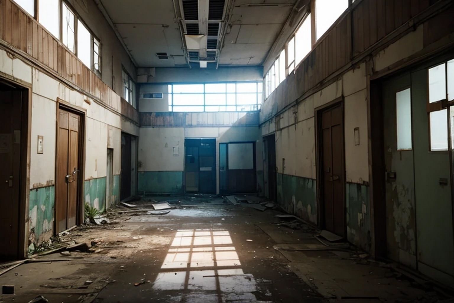 サンプル画像3:廃墟の病院  背景素材(豊川内角) [d_515256]