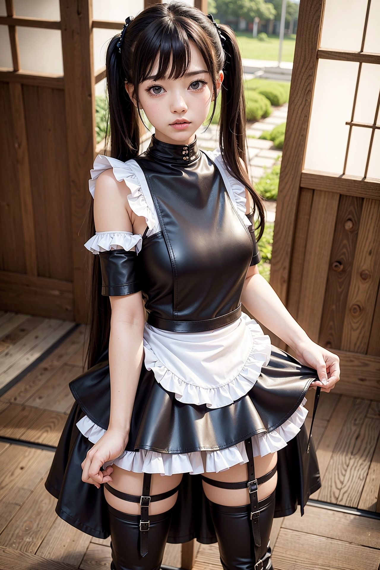 サンプル画像2:レザー要素が追加されると途端にエロさが増すメイドさん(AIenough) [d_515870]