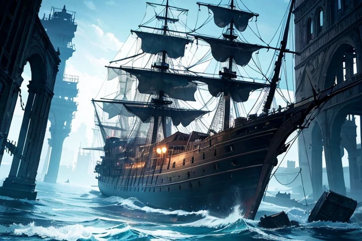 サンプル画像1:帆船・幽霊船  素材(豊川内角) [d_515899]