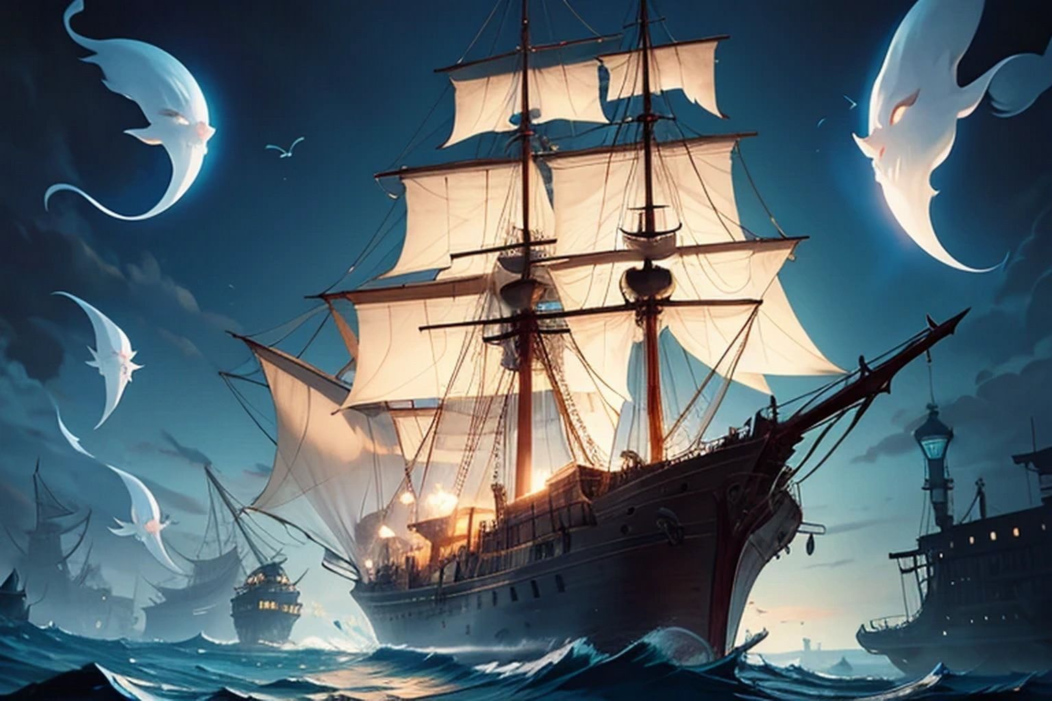 サンプル画像2:帆船・幽霊船  素材(豊川内角) [d_515899]