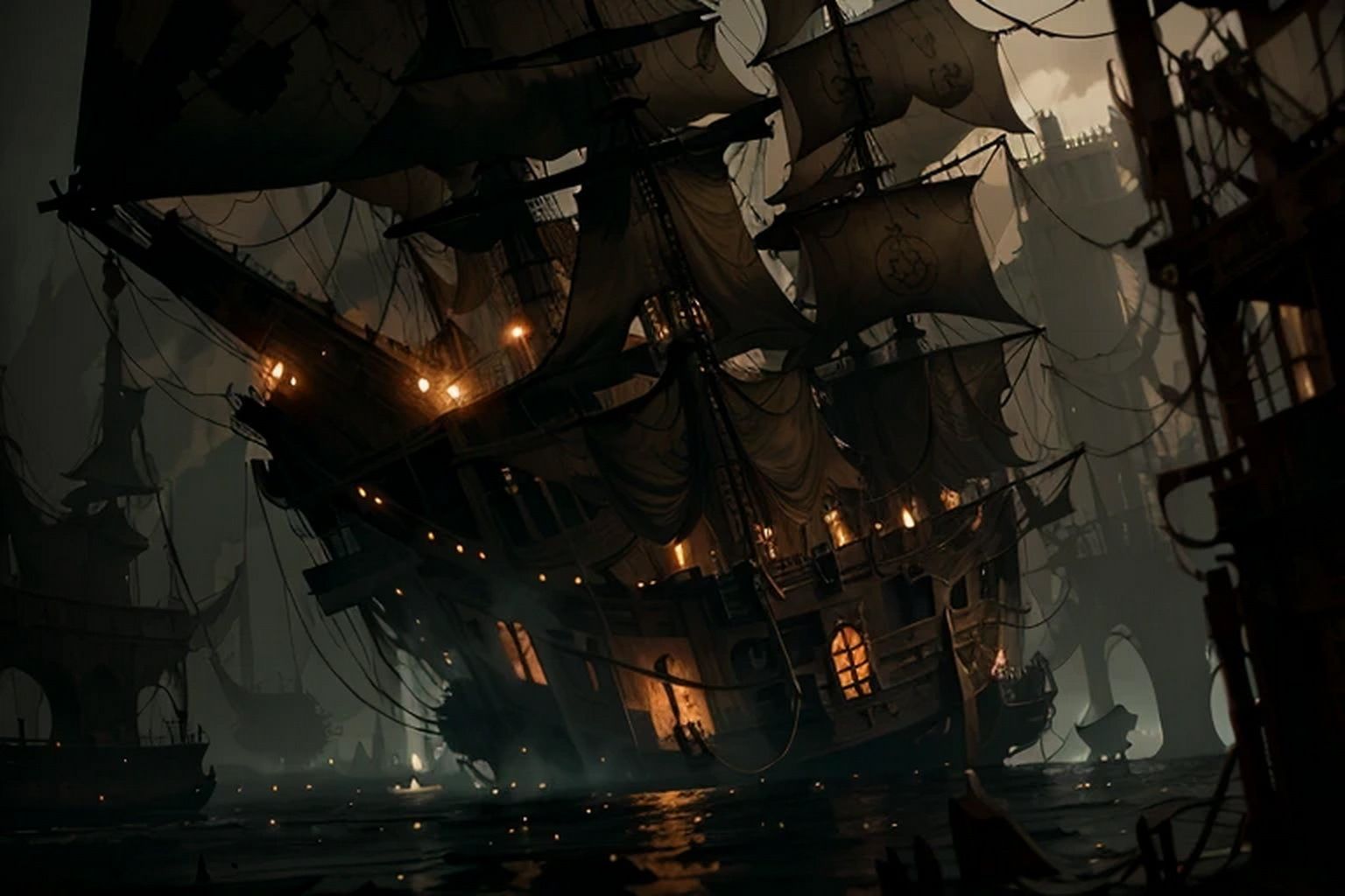 サンプル画像3:帆船・幽霊船  素材(豊川内角) [d_515899]