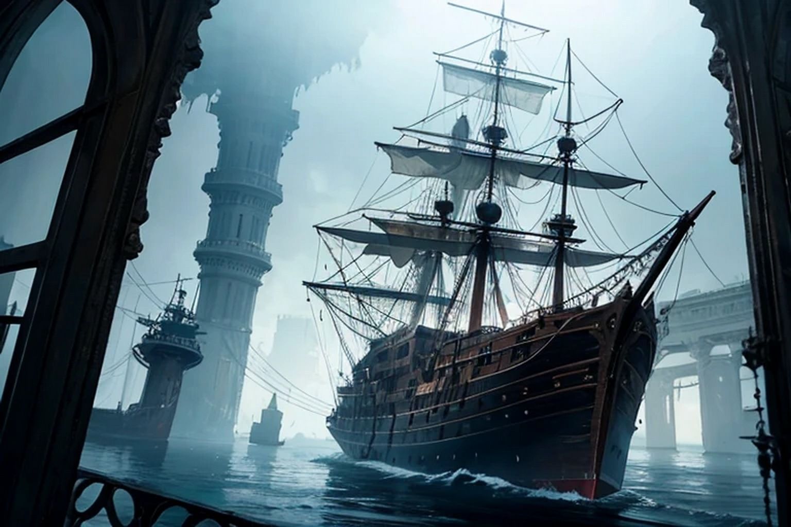 サンプル画像5:帆船・幽霊船  素材(豊川内角) [d_515899]