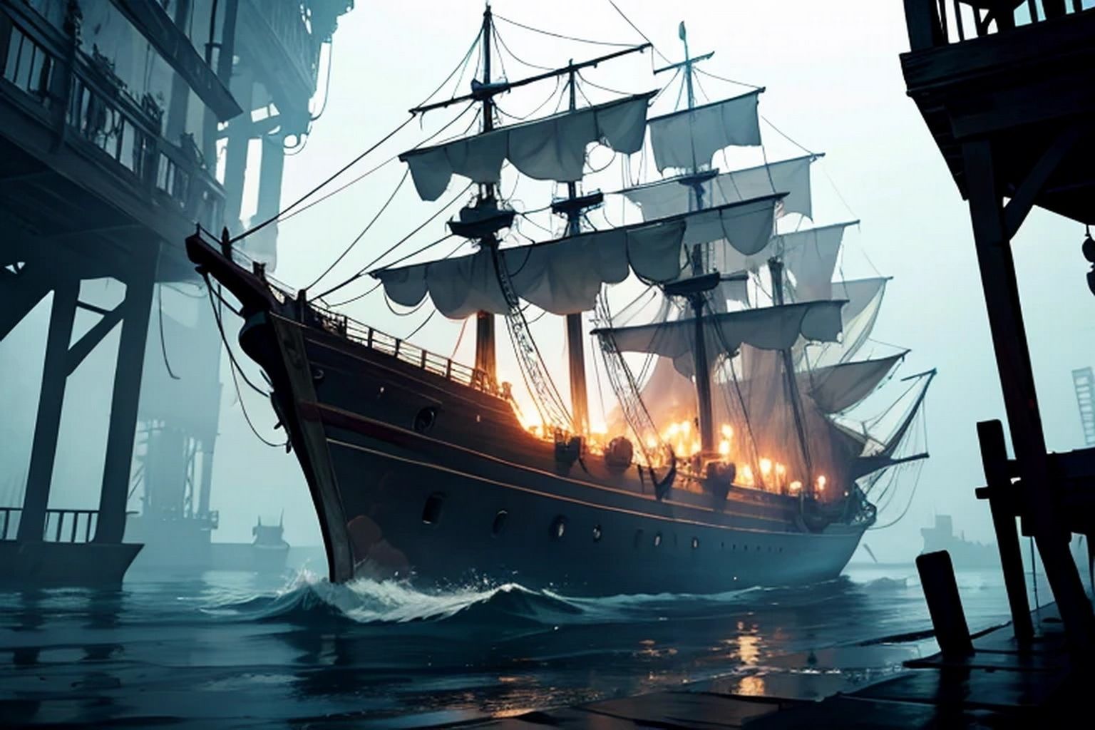 サンプル画像6:帆船・幽霊船  素材(豊川内角) [d_515899]