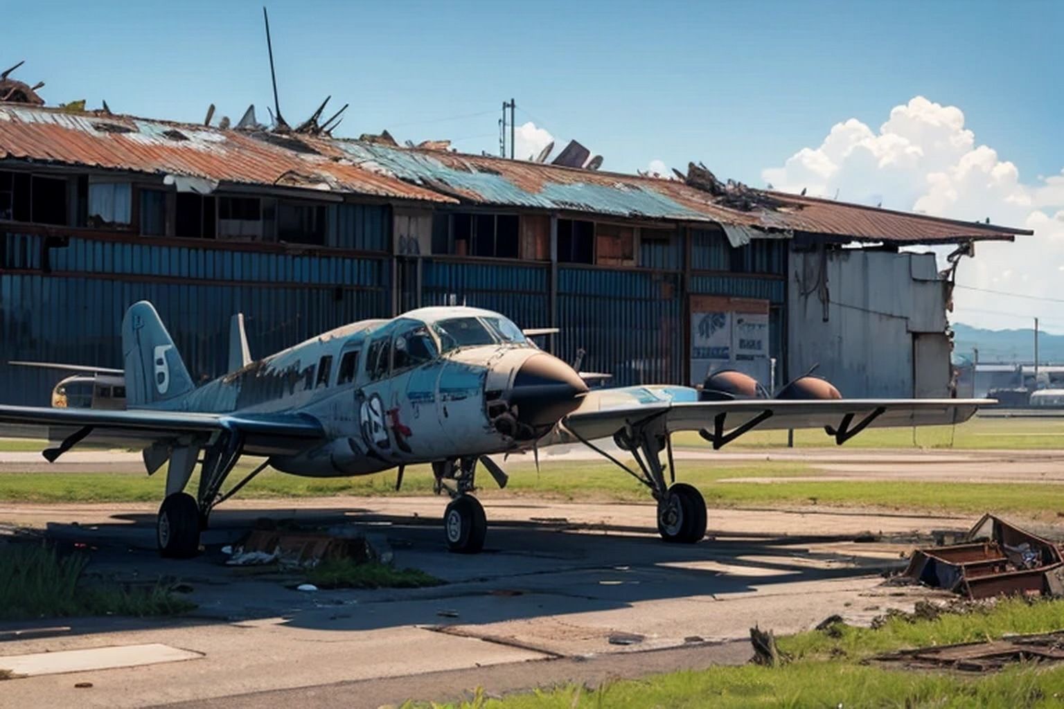 サンプル画像4:廃飛行場・飛行機の残骸  素材(豊川内角) [d_515912]
