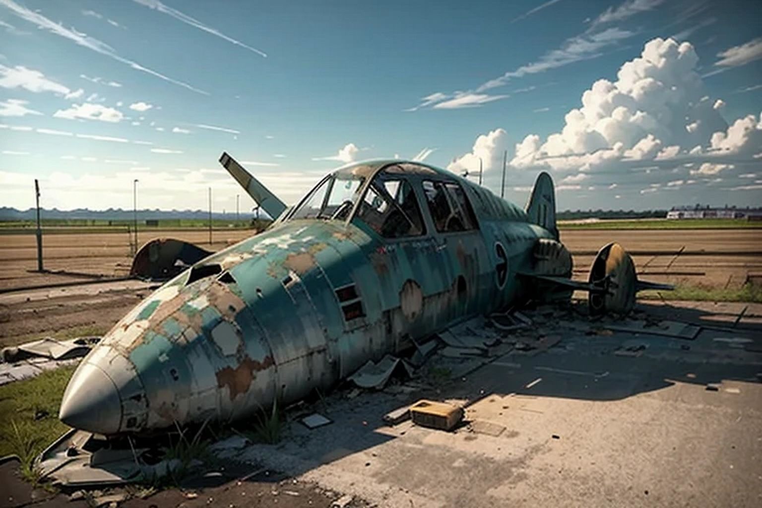 サンプル画像5:廃飛行場・飛行機の残骸  素材(豊川内角) [d_515912]