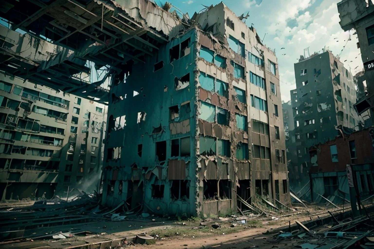 サンプル画像1:廃墟の街  背景素材(豊川内角) [d_516471]