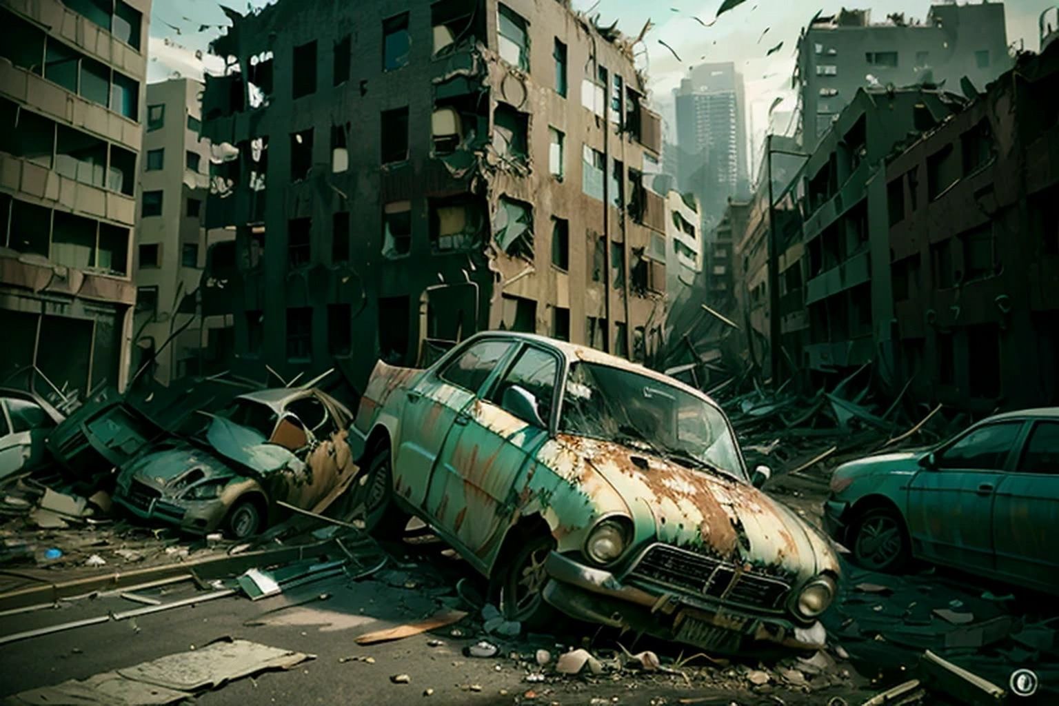 サンプル画像3:廃墟の街  背景素材(豊川内角) [d_516471]