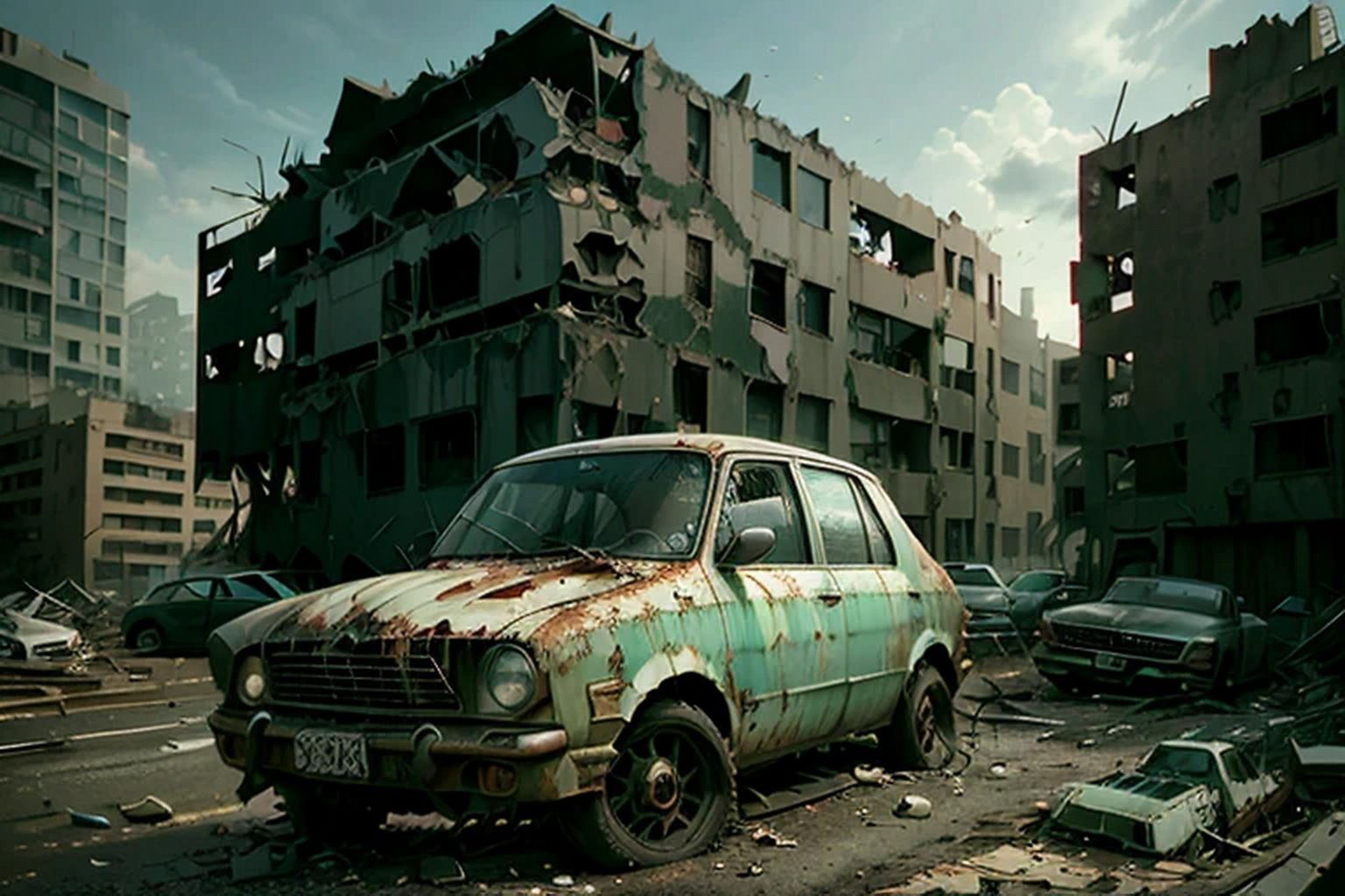 サンプル画像4:廃墟の街  背景素材(豊川内角) [d_516471]