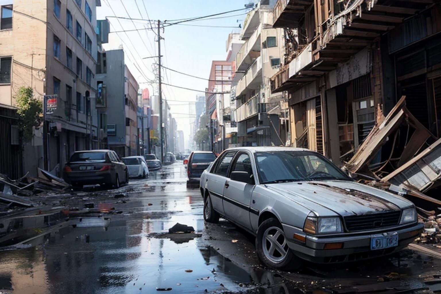 サンプル画像5:廃墟の街  背景素材(豊川内角) [d_516471]