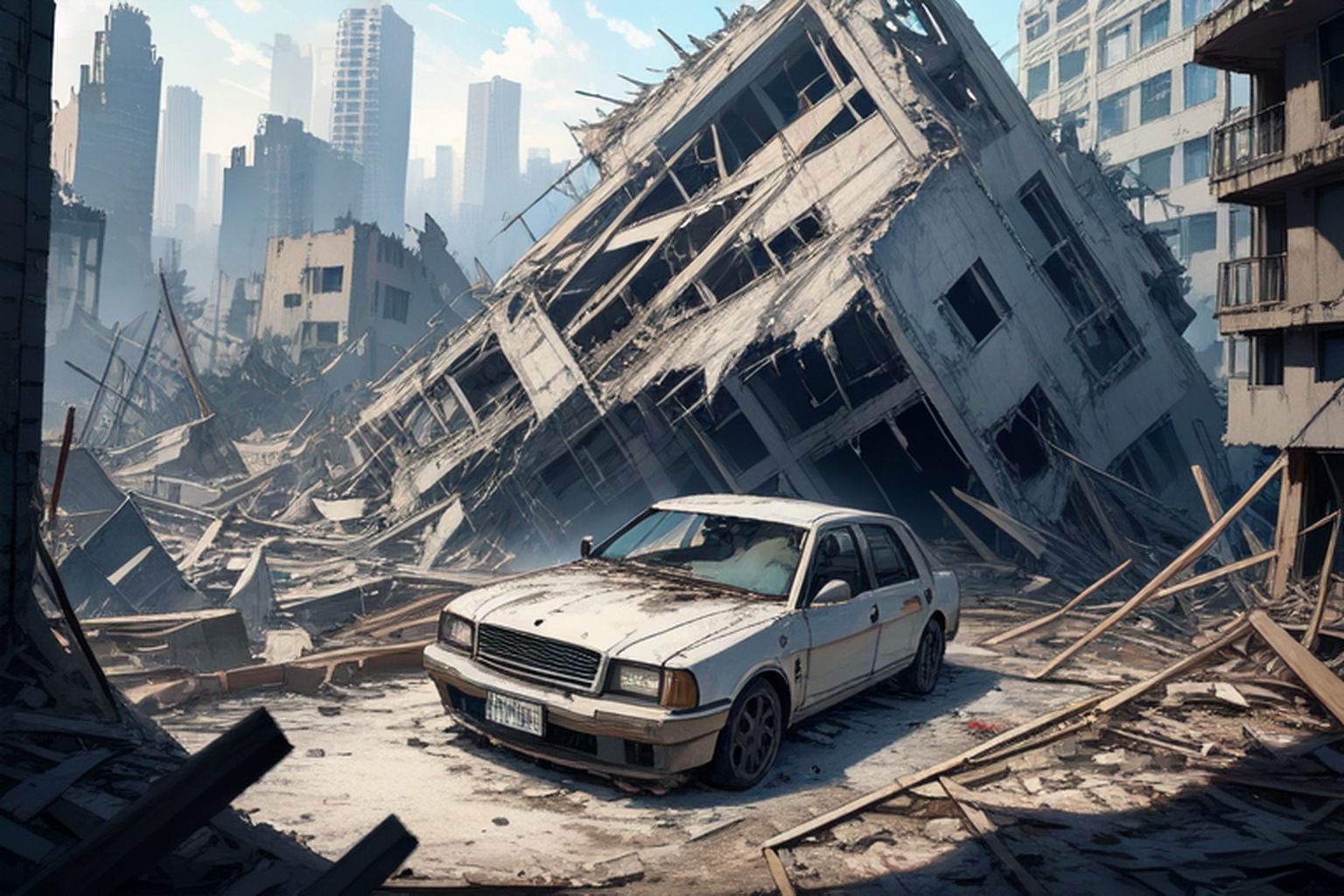 サンプル画像6:廃墟の街  背景素材(豊川内角) [d_516471]