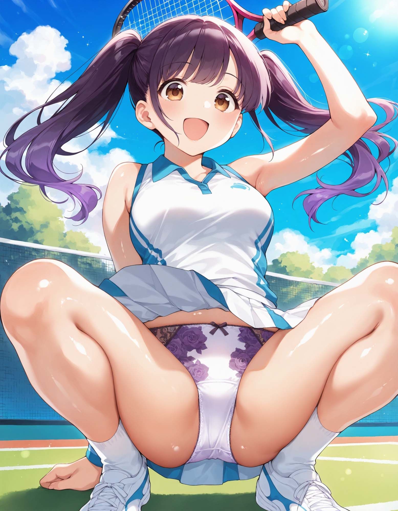 テニスウェアでしゃがみパンチラのサンプル画像 6