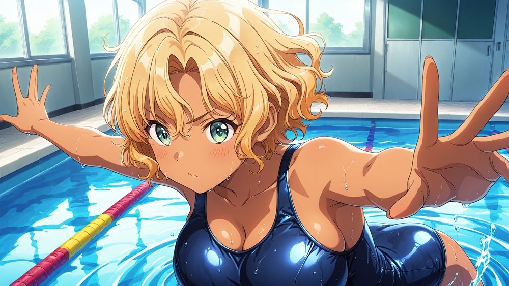 サンプル画像6:むちむち金髪と清楚黒髪の競泳部員が顧問教師と放課後プールで交尾三昧！【FANZA専売】(ニート印刷所) [d_517415]