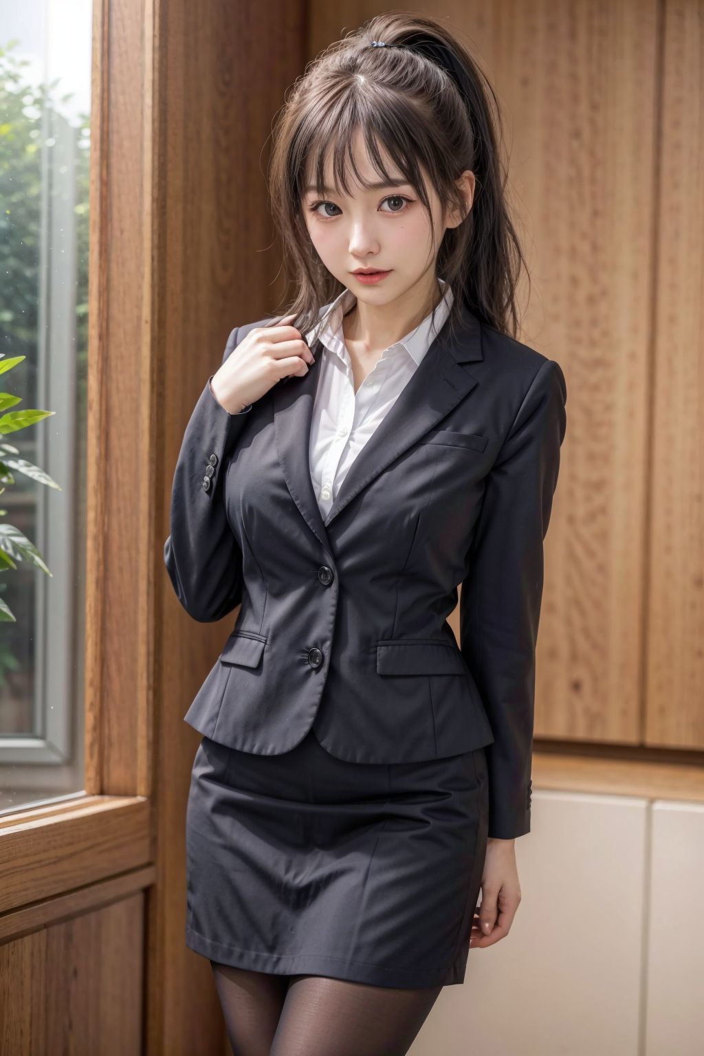 サンプル画像4:リクルートスーツを着た新入社員3(川瀬と遊園地) [d_517633]