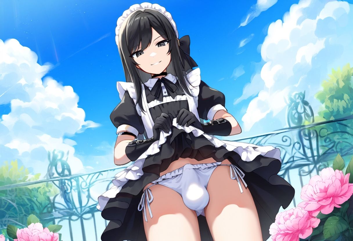 サンプル画像3:【500枚】ただひたすらに黒髪男の娘メイド様の膨らみを拝みたいCG集F（1）(AI男の娘研究機関「BULGE」) [d_518361]