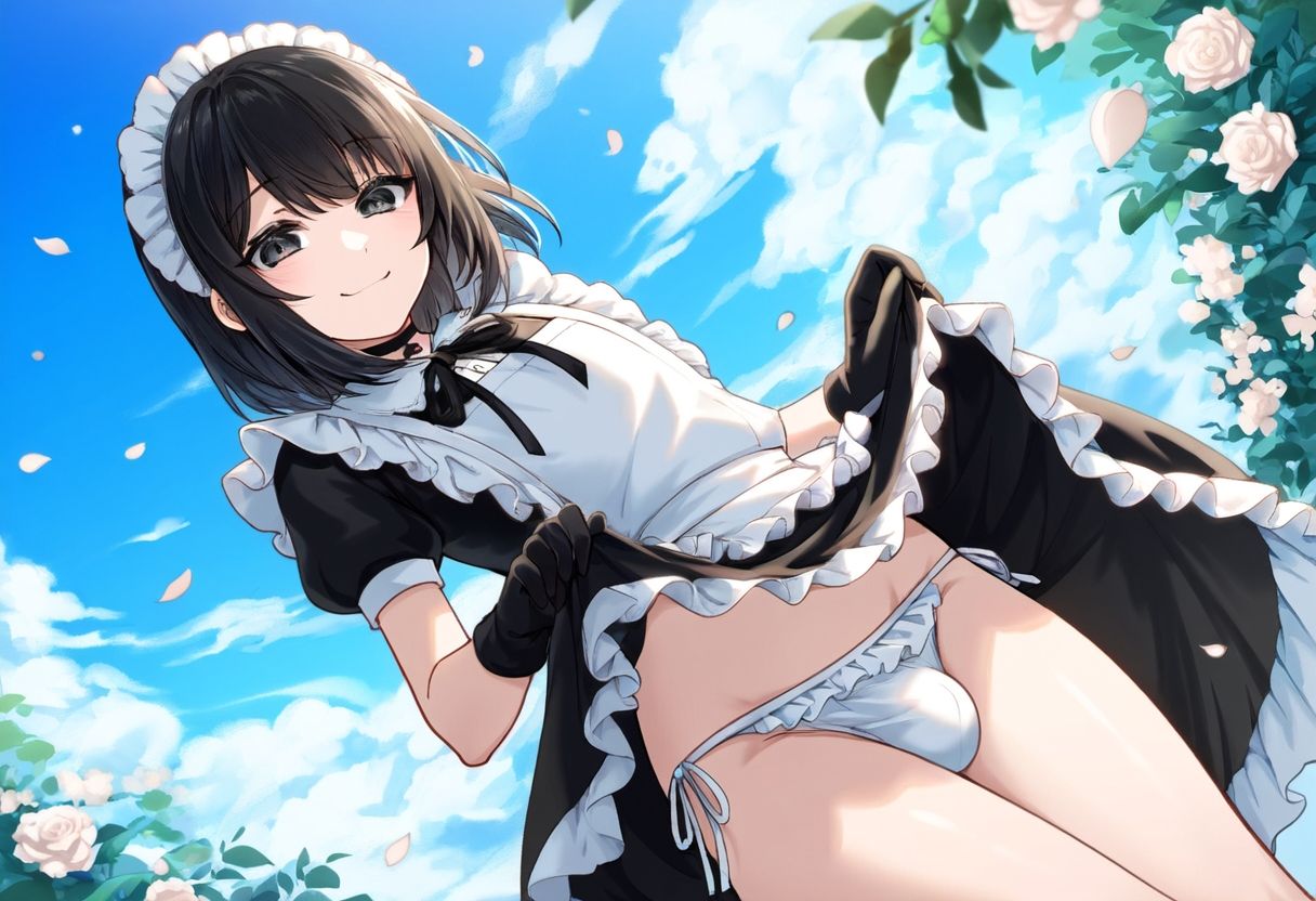 サンプル画像4:【500枚】ただひたすらに黒髪男の娘メイド様の膨らみを拝みたいCG集F（1）(AI男の娘研究機関「BULGE」) [d_518361]