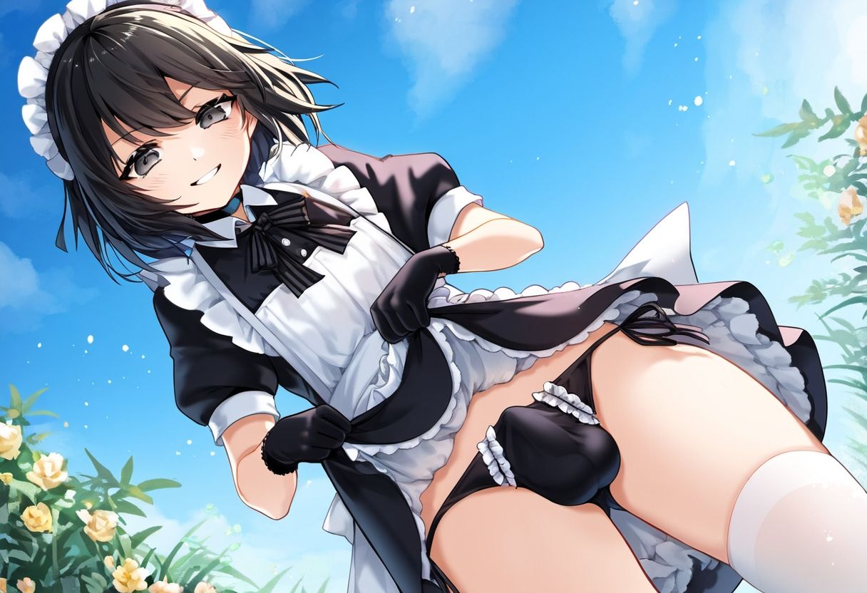 サンプル画像6:【500枚】ただひたすらに黒髪男の娘メイド様の膨らみを拝みたいCG集F（1）(AI男の娘研究機関「BULGE」) [d_518361]