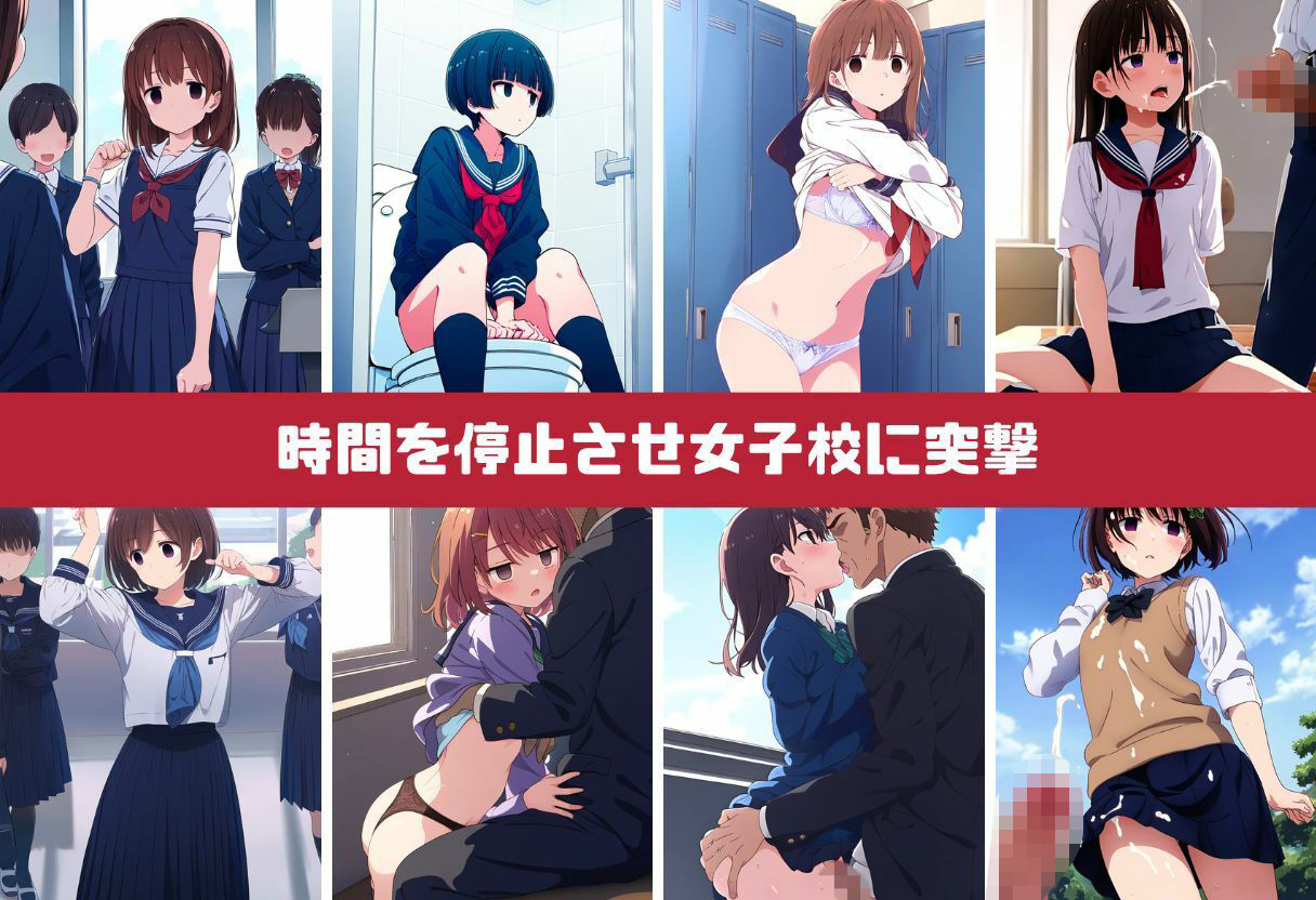 【時間停止総集編】女子校に潜入し、固まった女の子たちを好き放題やりまくる（JK・セックス・ぶっかけ・レ●プ）のサンプル画像 6