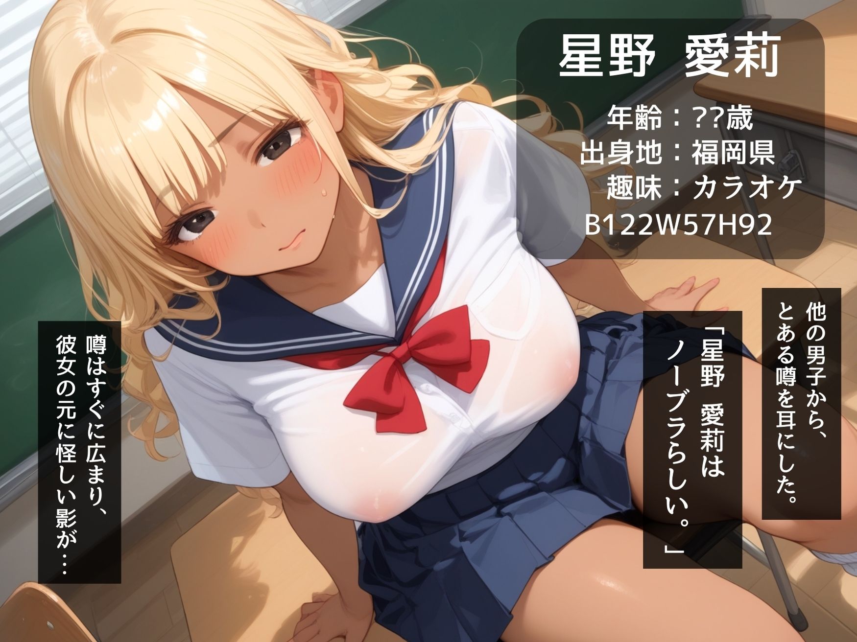 サンプル画像1:【ねぇ、どこ見てんの？】クラスの爆乳ギャルの胸元が無防備すぎて、ちんちんイライラ大暴走(夢と希望がチラチラリズム) [d_518788]