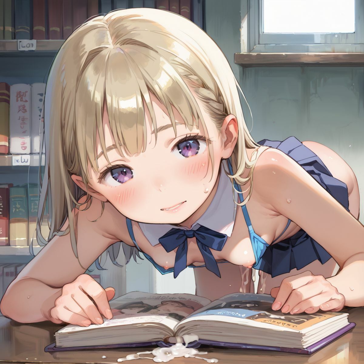 図書館で声を出せずに愛液垂れ流し娘03