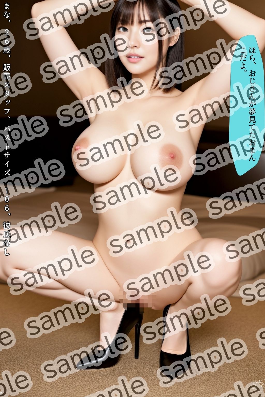 サンプル画像6:爆乳美女がワキを見せながら、ハイヒールでしゃがみポーズ vol.1(あらぶるま18＋) [d_520878]