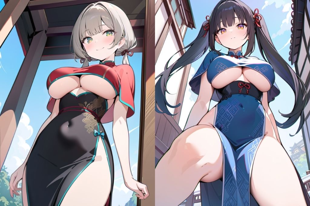 サンプル画像3:巨乳チャイナドレス美女をローアングルで眺める(彩風  咲) [d_521161]