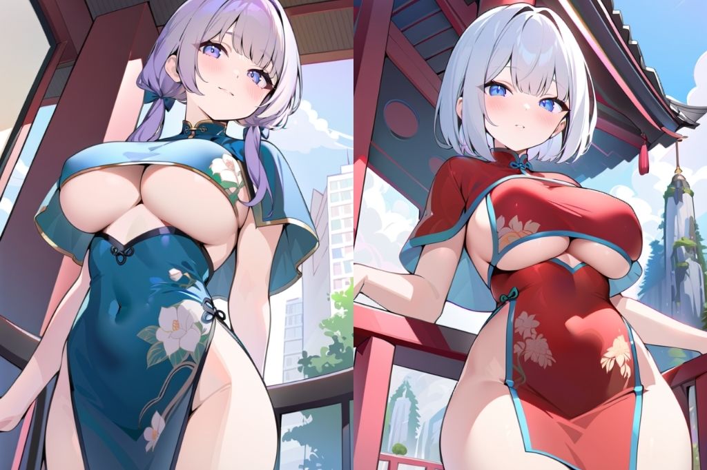 サンプル画像4:巨乳チャイナドレス美女をローアングルで眺める(彩風  咲) [d_521161]