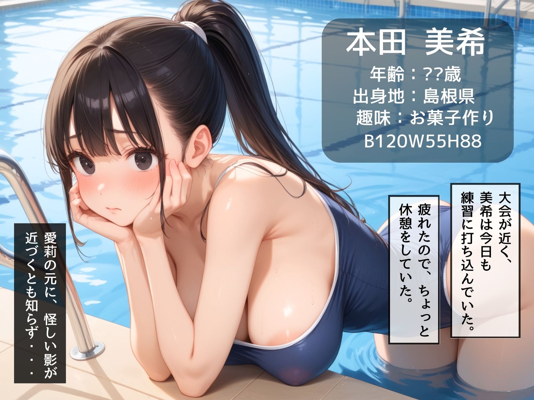 サンプル画像1:【ねぇ、どこ見てるの？】爆乳水泳部員の胸元が無防備すぎて、ちんちんイライラ大暴走(夢と希望がチラチラリズム) [d_521788]