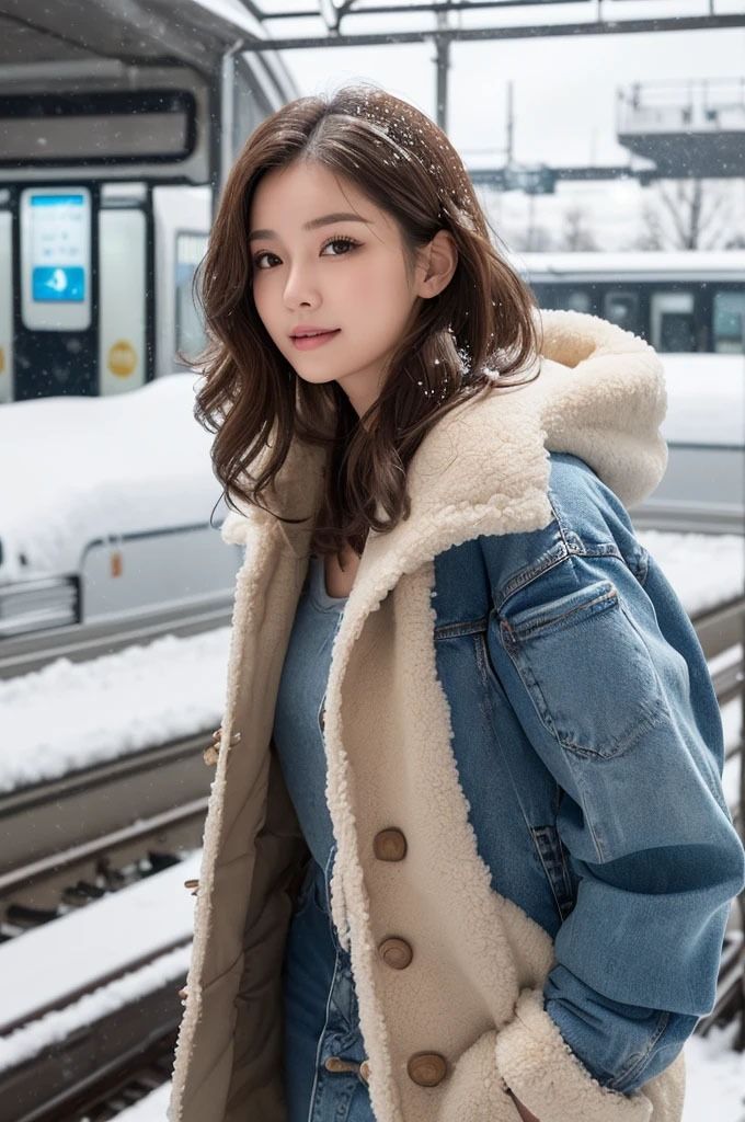 サンプル画像1:旅立ちの前に〜駅の待合室で紡ぐひととき AI写真集(Ai-HOHOEMI) [d_523505]