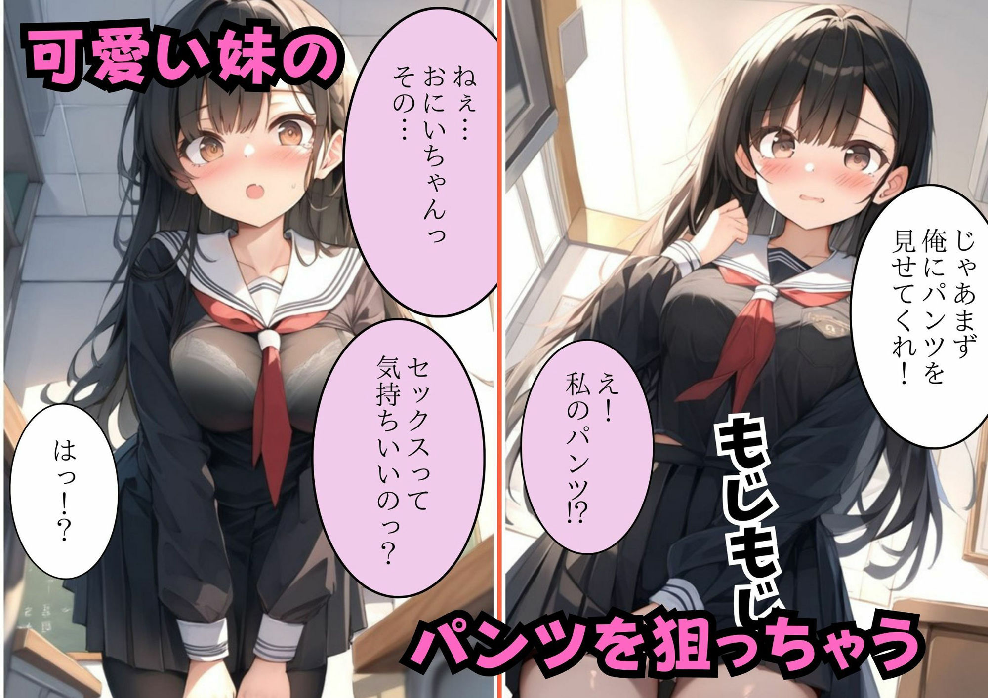 サンプル画像1:【セリフ付き】エッチに興味津々な姉妹とラブラブエッチ(AI欲イラスト屋さん：わんたんめん) [d_524788]