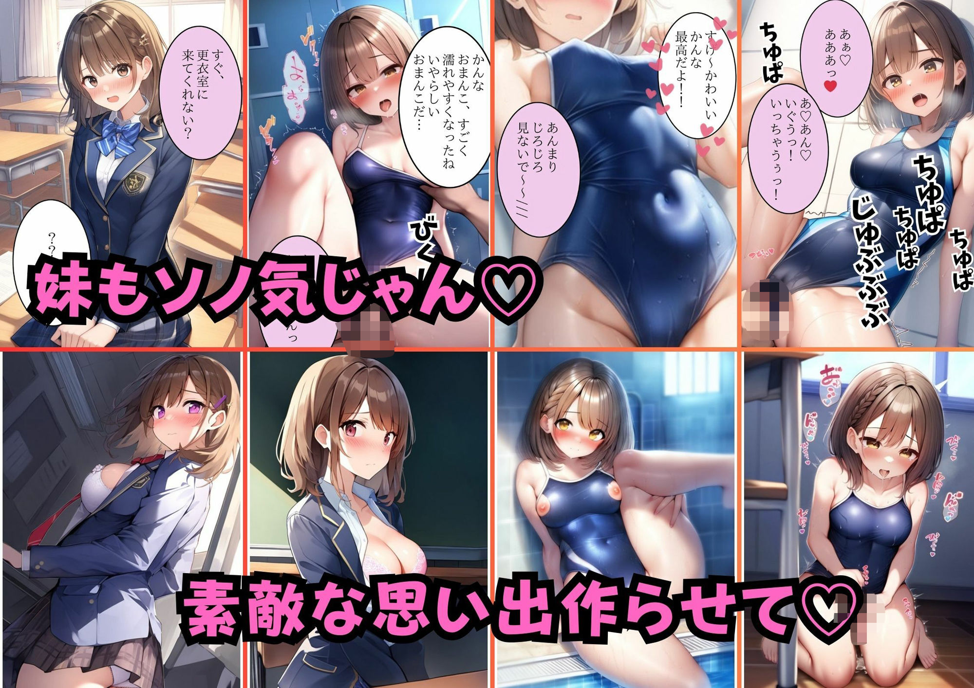 サンプル画像6:【セリフ付き】エッチに興味津々な姉妹とラブラブエッチ(AI欲イラスト屋さん：わんたんめん) [d_524788]