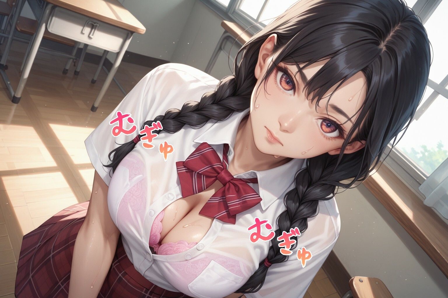 サンプル画像3:【胸チラ・無防備・ラッキースケベ】委員長の胸元、赤いリボンの奥に…(チラリズム工房) [d_525031]