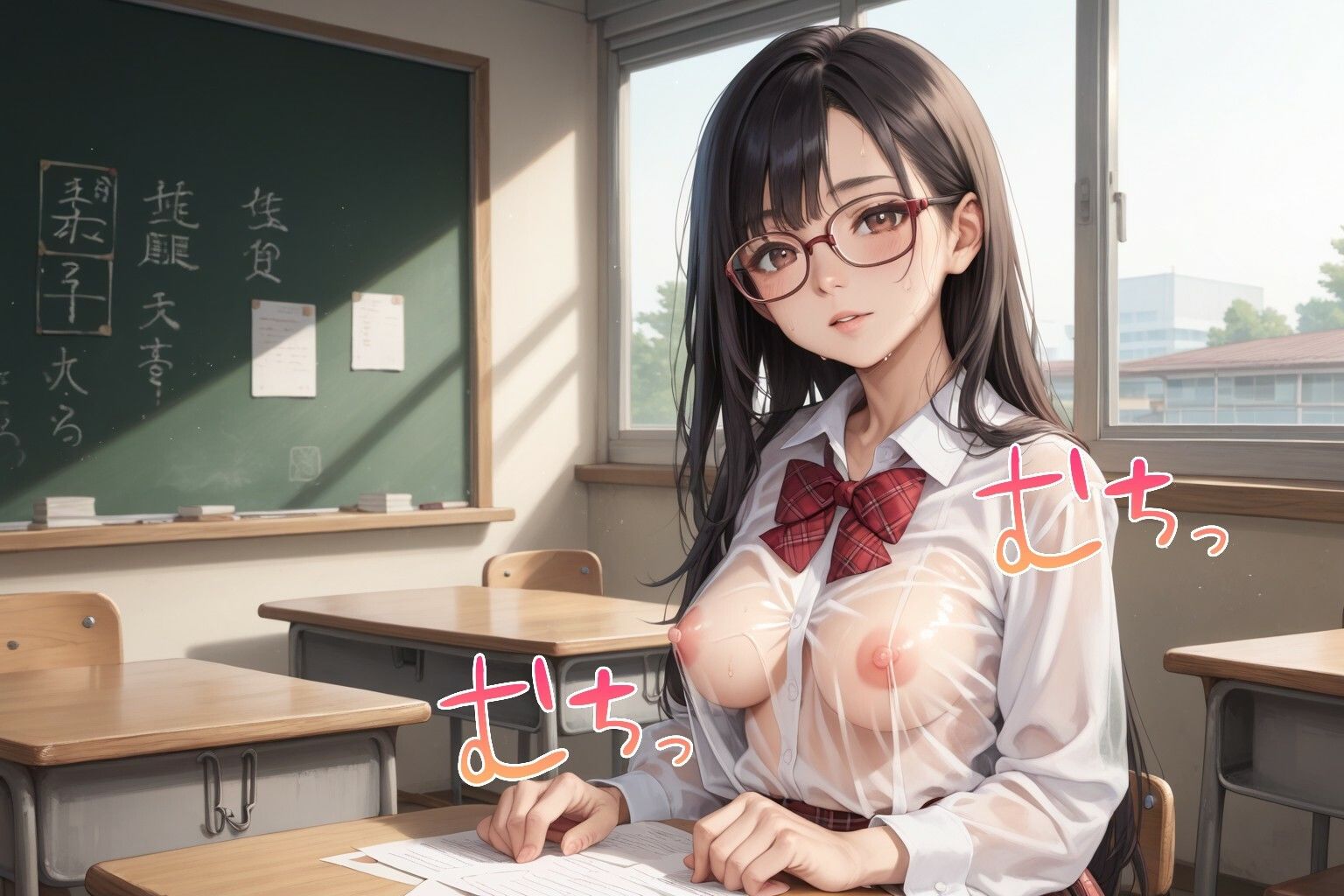 サンプル画像5:【胸チラ・無防備・ラッキースケベ】委員長の胸元、赤いリボンの奥に…(チラリズム工房) [d_525031]