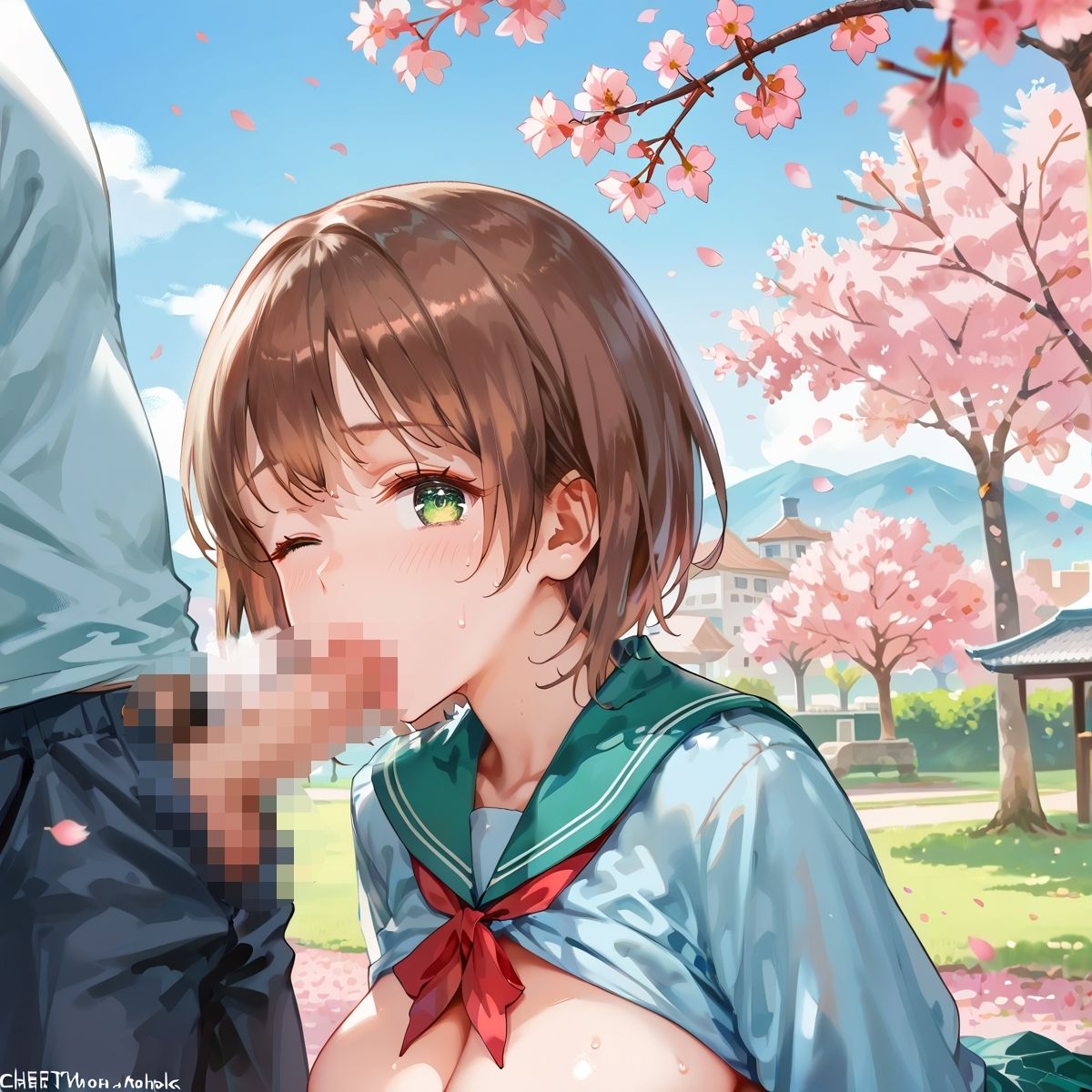 サンプル画像2:性欲満開！桜の下で巨乳女学生に大量中出し(癒しエロっち) [d_526364]