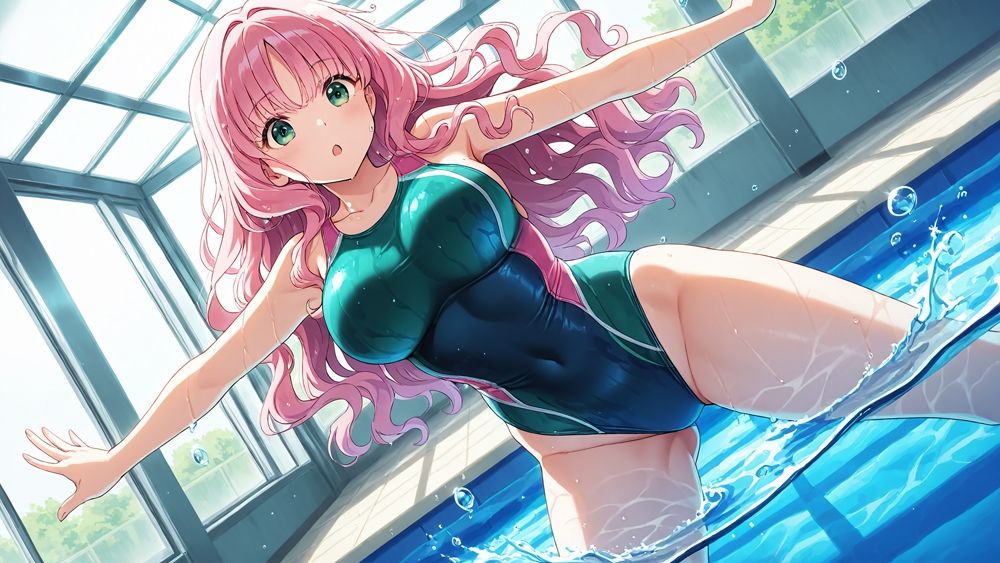 サンプル画像4:ピンク髪＆銀髪の巨乳水泳部員と新任コーチの種付けレッスン【4K】【FANZA専売】(ニート印刷所) [d_526760]