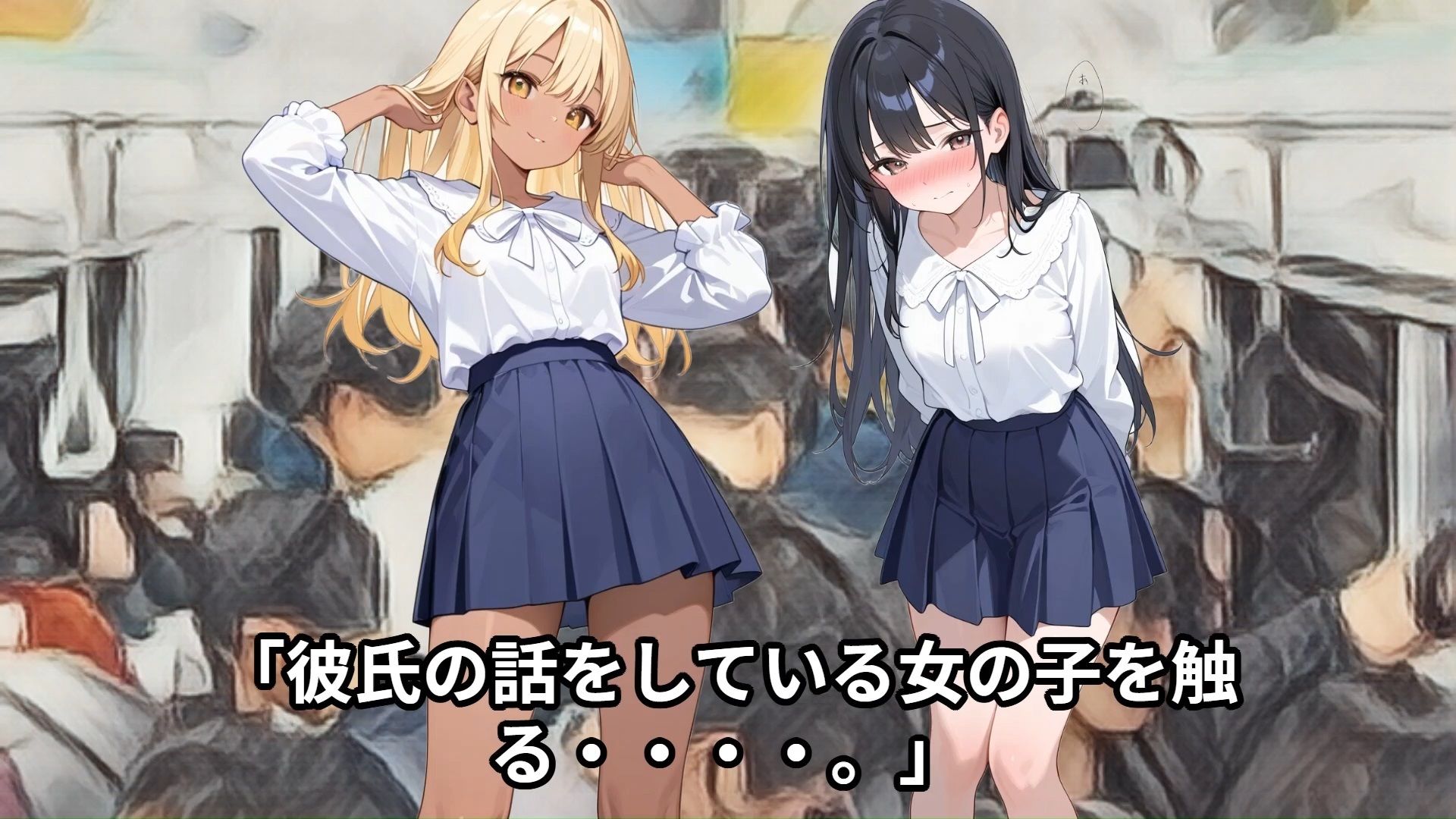 サンプル画像1:【少女痴●体験告白】親友のギャルと会話している清楚なお嬢様女子校生を人身事故で停車中の満員電車で凌●しまくった話(少女痴●体験告白) [d_528130]