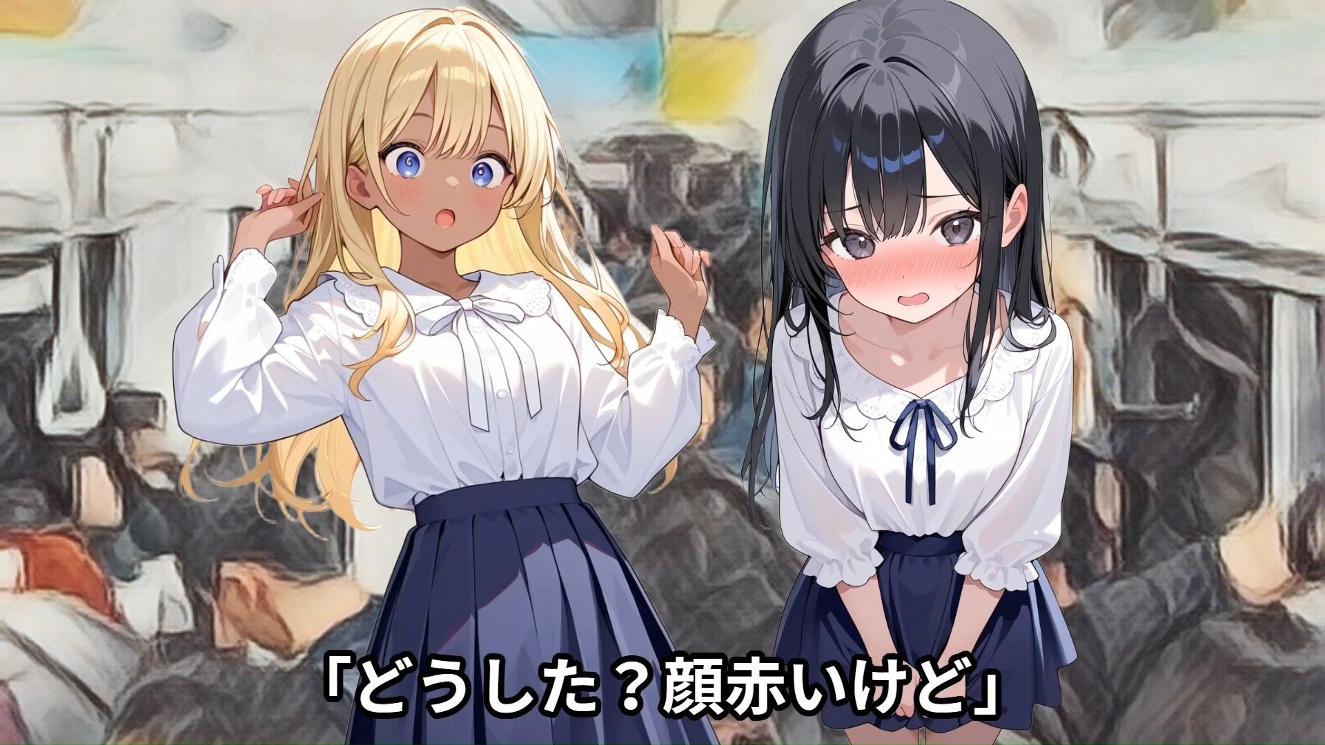 サンプル画像5:【少女痴●体験告白】親友のギャルと会話している清楚なお嬢様女子校生を人身事故で停車中の満員電車で凌●しまくった話(少女痴●体験告白) [d_528130]