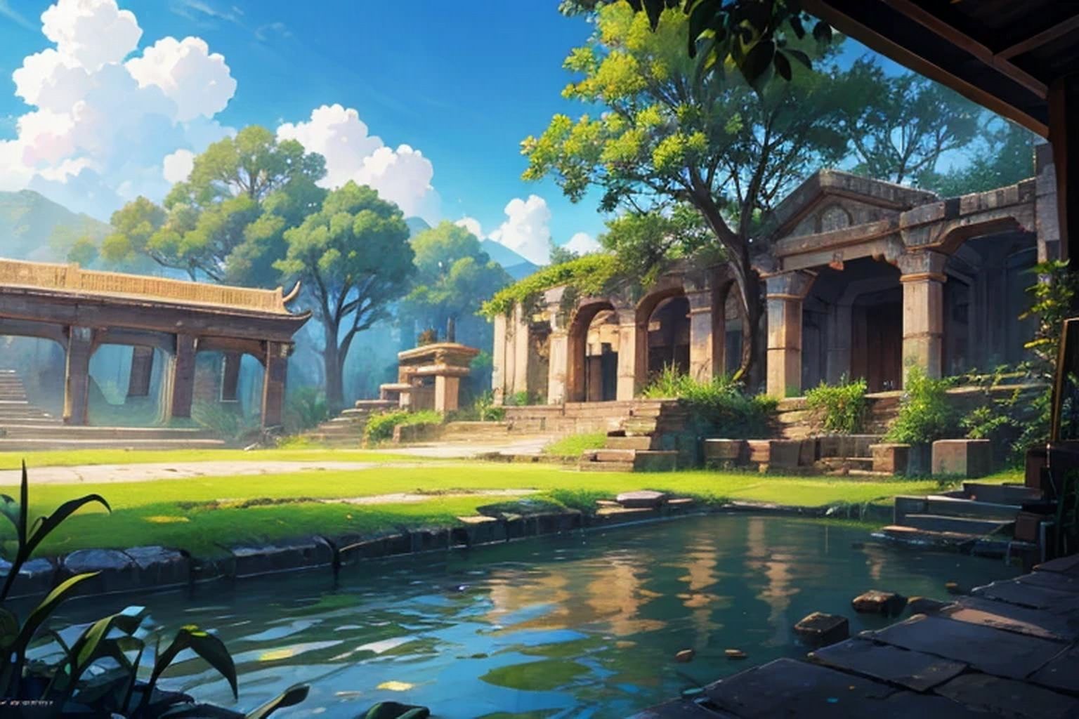 サンプル画像2:ジャングル遺跡  背景素材(豊川内角) [d_528158]