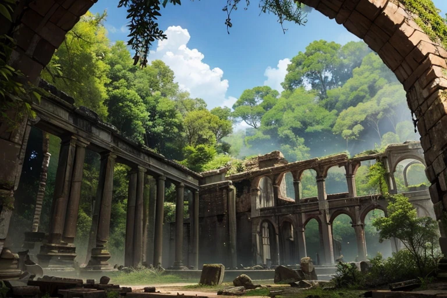 サンプル画像3:ジャングル遺跡  背景素材(豊川内角) [d_528158]