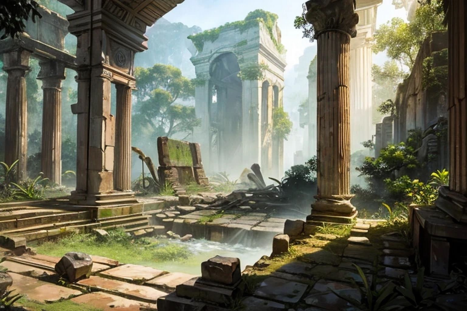 サンプル画像4:ジャングル遺跡  背景素材(豊川内角) [d_528158]