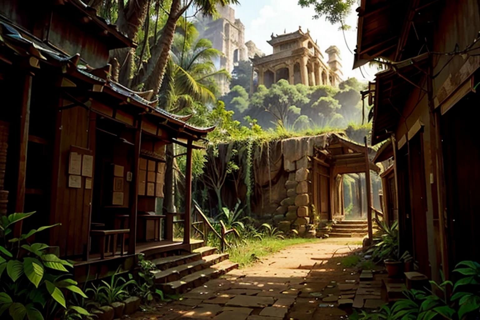 サンプル画像5:ジャングル遺跡  背景素材(豊川内角) [d_528158]