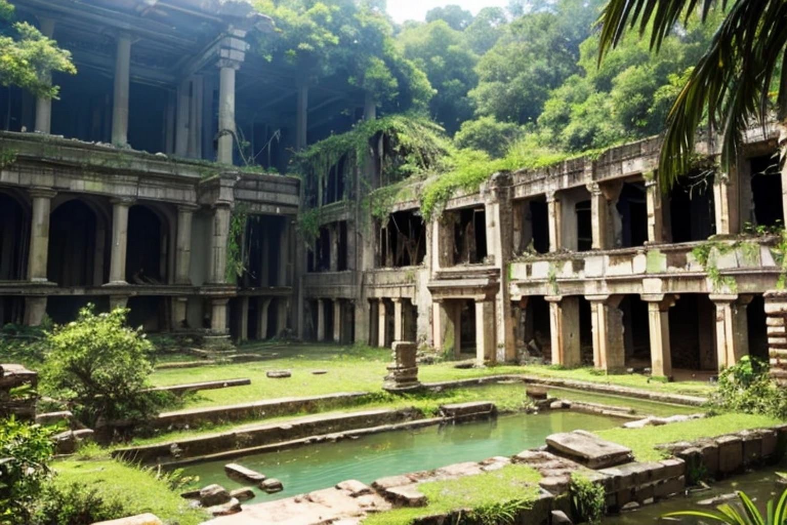 サンプル画像6:ジャングル遺跡  背景素材(豊川内角) [d_528158]