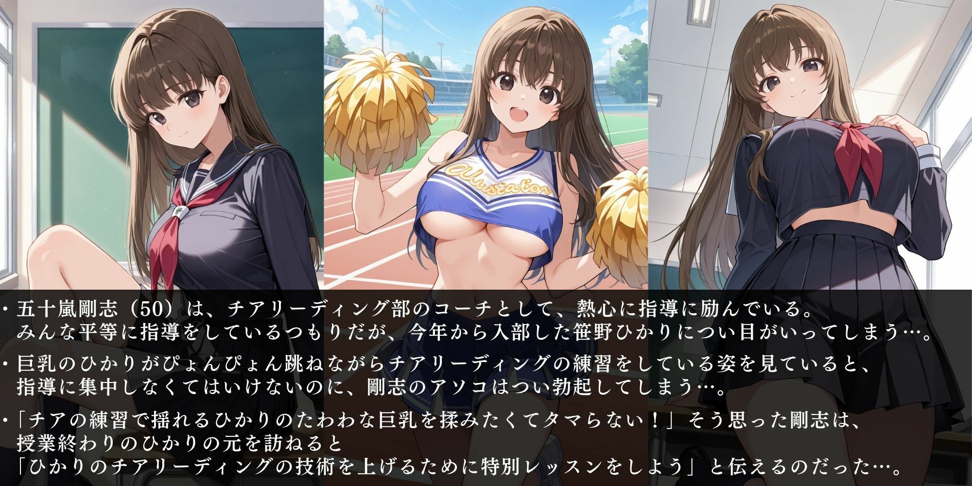 サンプル画像1:チア部刈り！キモデブコーチが巨乳軟体女子校生の子宮をゴリ突き超開脚セックス(夢のしずく) [d_529640]