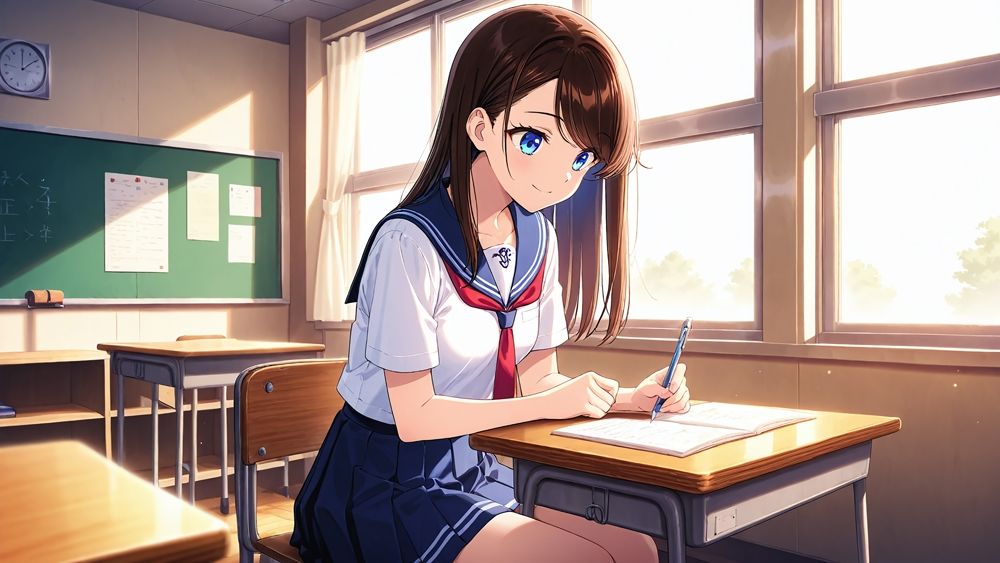 サンプル画像3:新任教師が黒髪巨乳＆茶髪ちっぱい美少女のスク水を染めてイク【4K】【FANZA専売】(ニート印刷所) [d_529974]